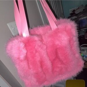Pink Faux Fur Tote Bag